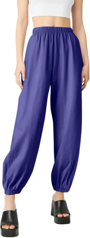 Yoga Pants for Women Lounge, Plus Size Pants for Curvy Women High Waisted Linen Wide Leg Business Casual Trousers