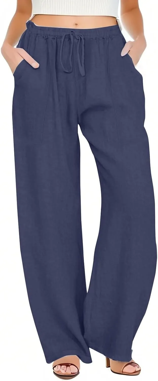 Yoga Pants for Women Low Rise Work Straight Leg Summer, Palazzo Pants for Women Linen Cotton Plus Size Trousers