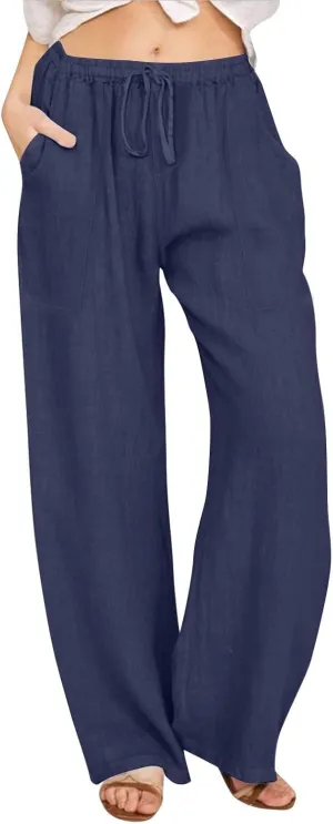Yoga Pants for Women Low Rise Work Straight Leg Summer, Palazzo Pants for Women Linen Cotton Plus Size Trousers