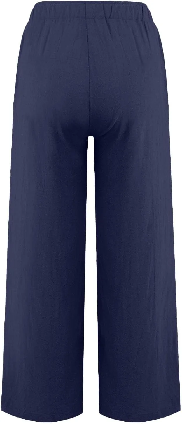 Yoga Pants for Women Low Rise Work Straight Leg Summer, Palazzo Pants for Women Linen Cotton Plus Size Trousers