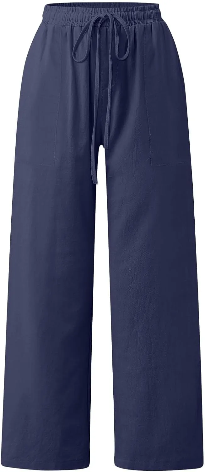 Yoga Pants for Women Low Rise Work Straight Leg Summer, Palazzo Pants for Women Linen Cotton Plus Size Trousers
