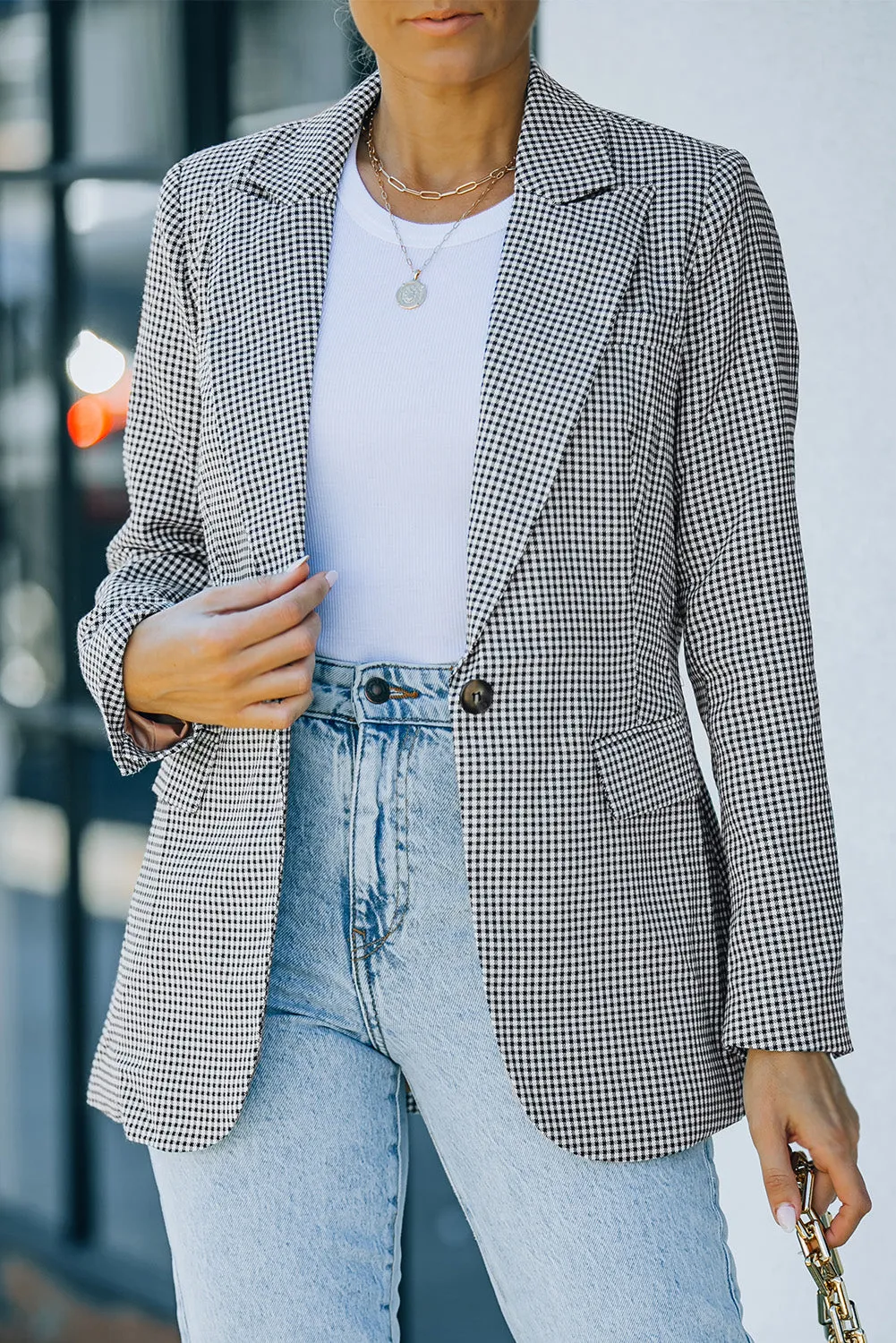 Your Own Way Plaid Button Cuff Blazer