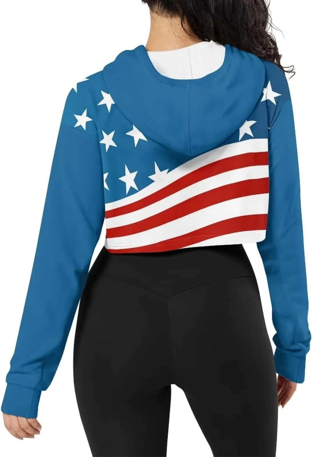 Ystardream Drawstring Crop Top Hoodies Casual Long Sleeve Hooded Sweatshirt Women