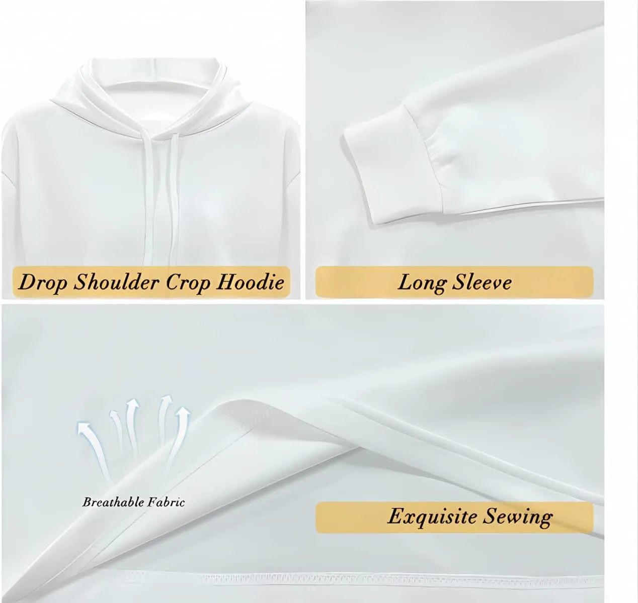 Ystardream Drawstring Crop Top Hoodies Casual Long Sleeve Hooded Sweatshirt Women