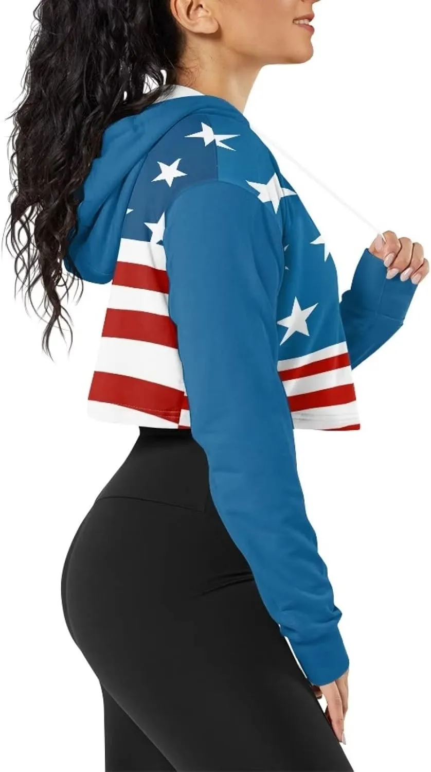 Ystardream Drawstring Crop Top Hoodies Casual Long Sleeve Hooded Sweatshirt Women
