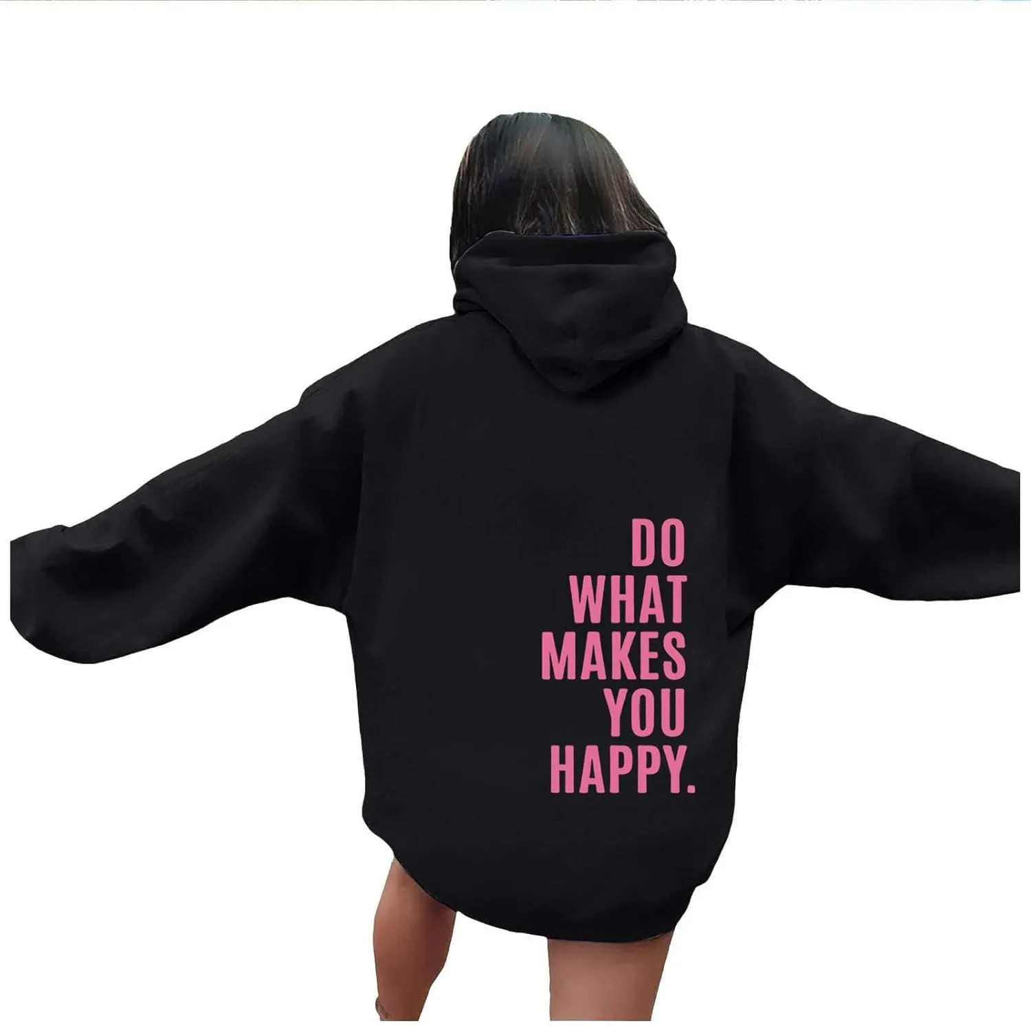YUHGODO Women Oversized Hoodie Long Sleeve Letter Print Casual Drawstring Cute Preppy Pullover Sweatshirts for Teen Girls