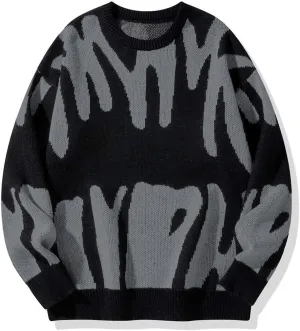 ZAFUL Men's Oversized Sweater Long Sleeve Crewneck Y2K Graphic Color Block Casual Knitted Pullover Sweater