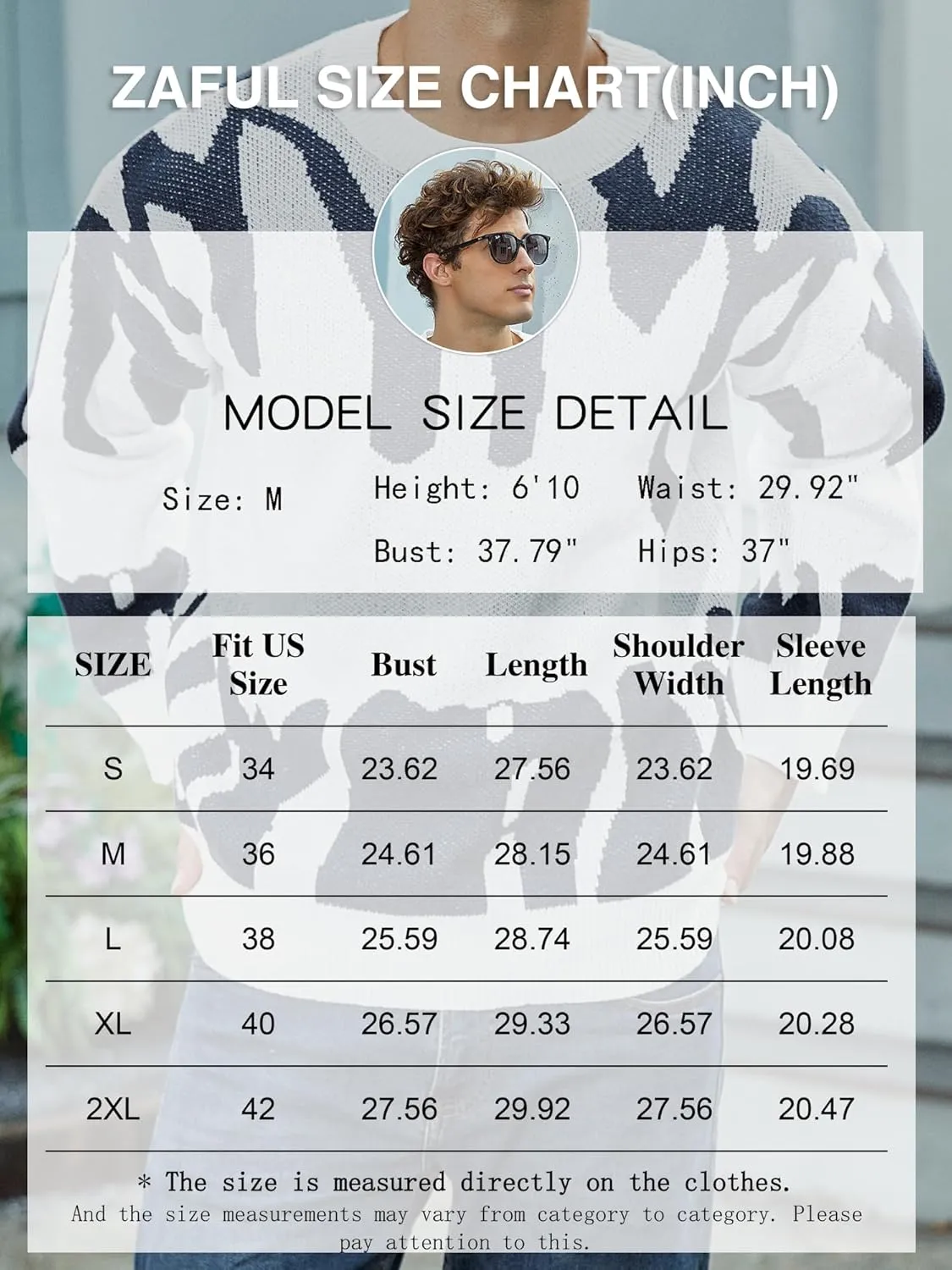 ZAFUL Men's Oversized Sweater Long Sleeve Crewneck Y2K Graphic Color Block Casual Knitted Pullover Sweater