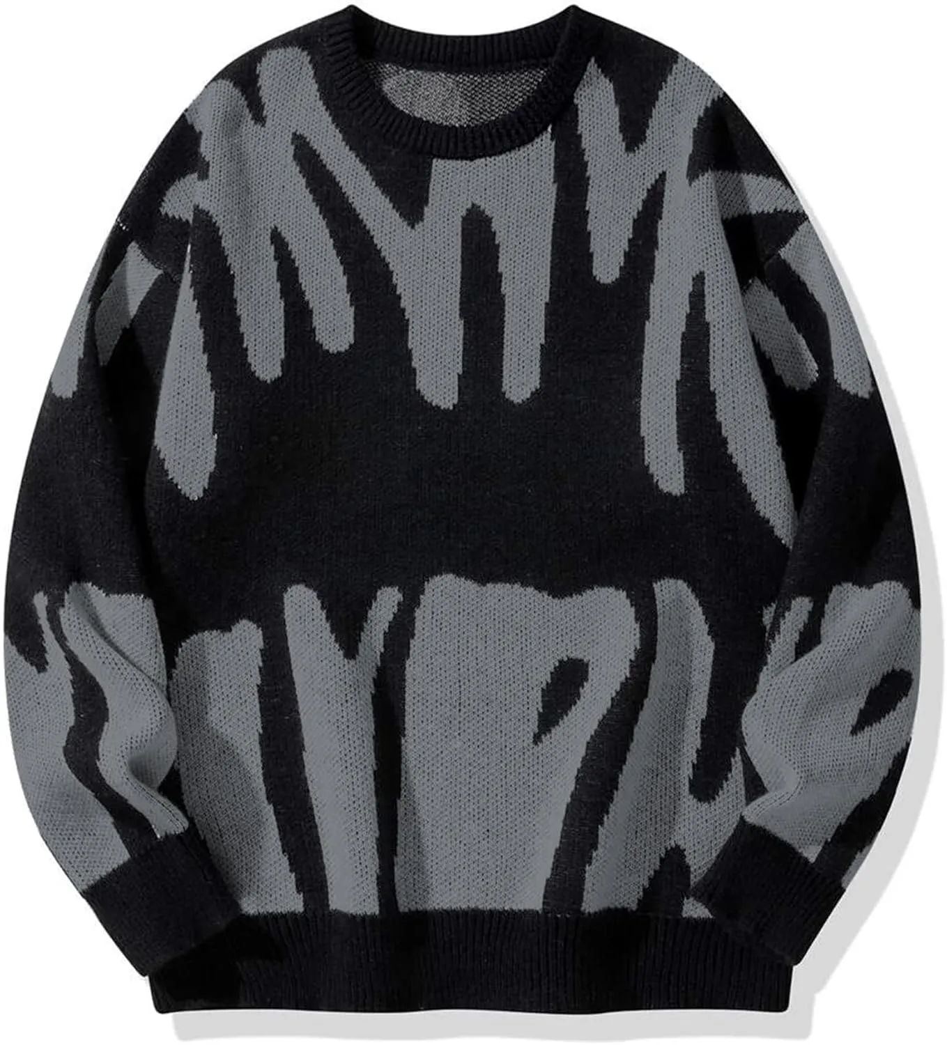 ZAFUL Men's Oversized Sweater Long Sleeve Crewneck Y2K Graphic Color Block Casual Knitted Pullover Sweater