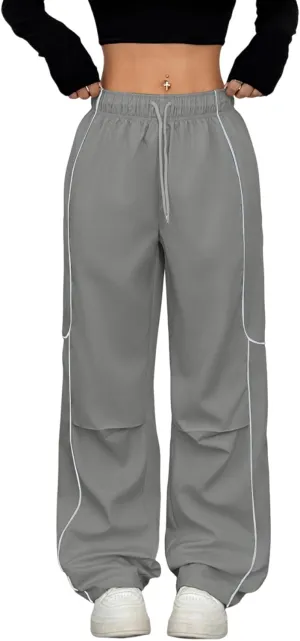 ZAFUL Parachute Pants for Women Sweatpants Y2K Contrast Pipping Cargo Trousers Jogger Pants with Pockets
