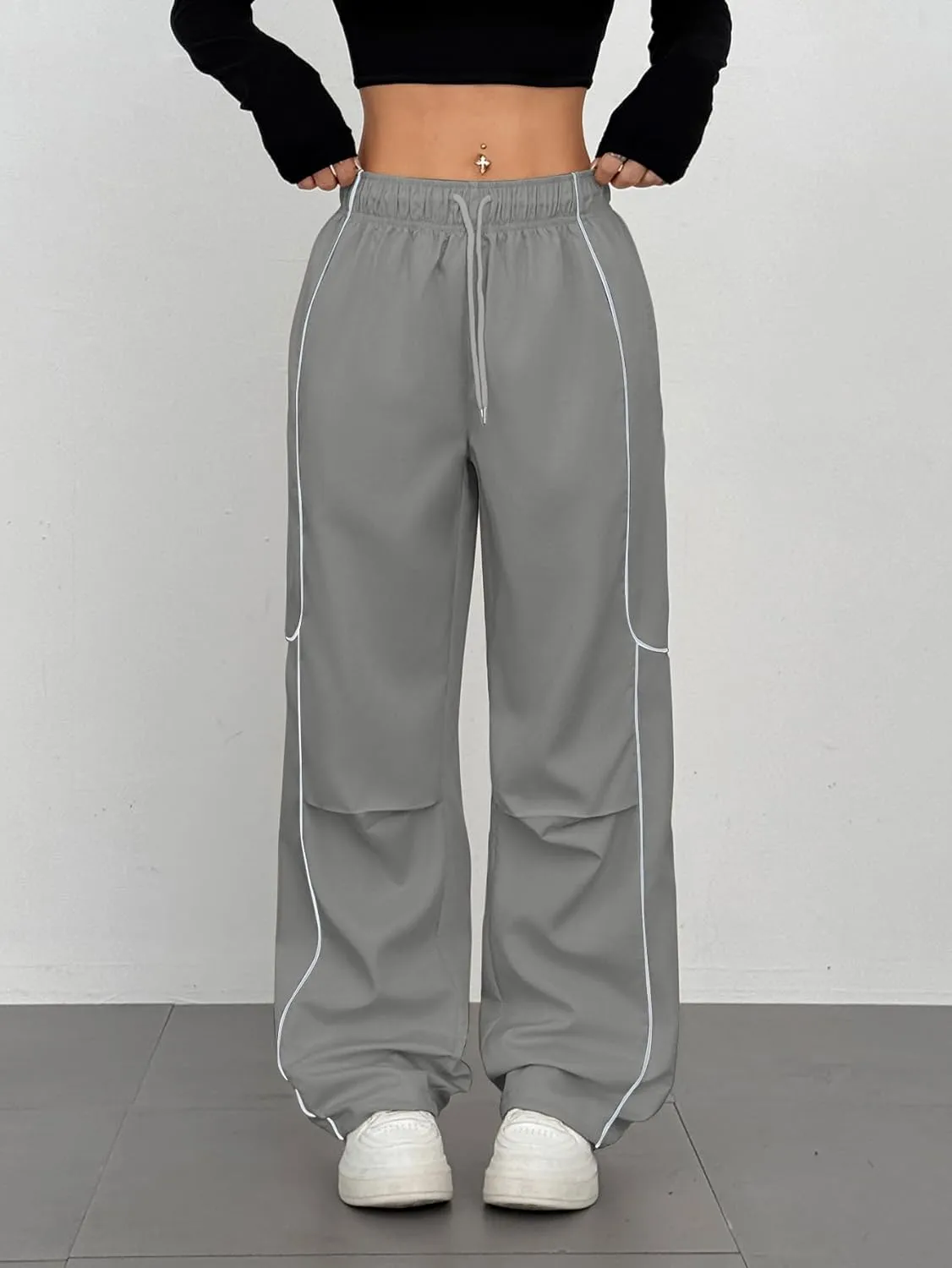 ZAFUL Parachute Pants for Women Sweatpants Y2K Contrast Pipping Cargo Trousers Jogger Pants with Pockets