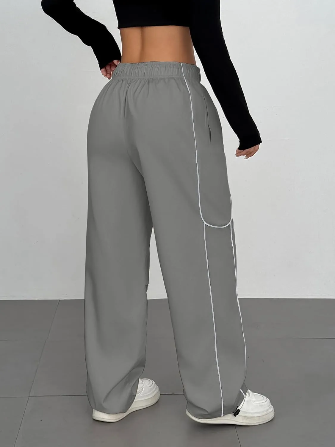ZAFUL Parachute Pants for Women Sweatpants Y2K Contrast Pipping Cargo Trousers Jogger Pants with Pockets
