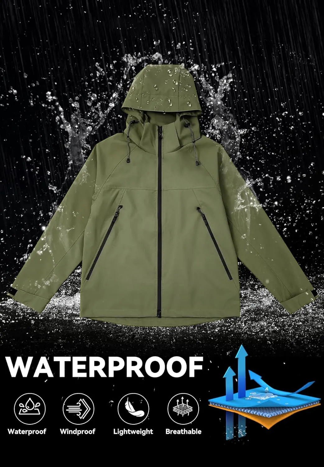 Zando Waterproof Rain Jacket Women Lightweight Raincoat for Women Loose Fit Windbreaker Jacket with Hood Hiking Outdoor