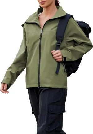 Zando Waterproof Rain Jacket Women Lightweight Raincoat for Women Loose Fit Windbreaker Jacket with Hood Hiking Outdoor