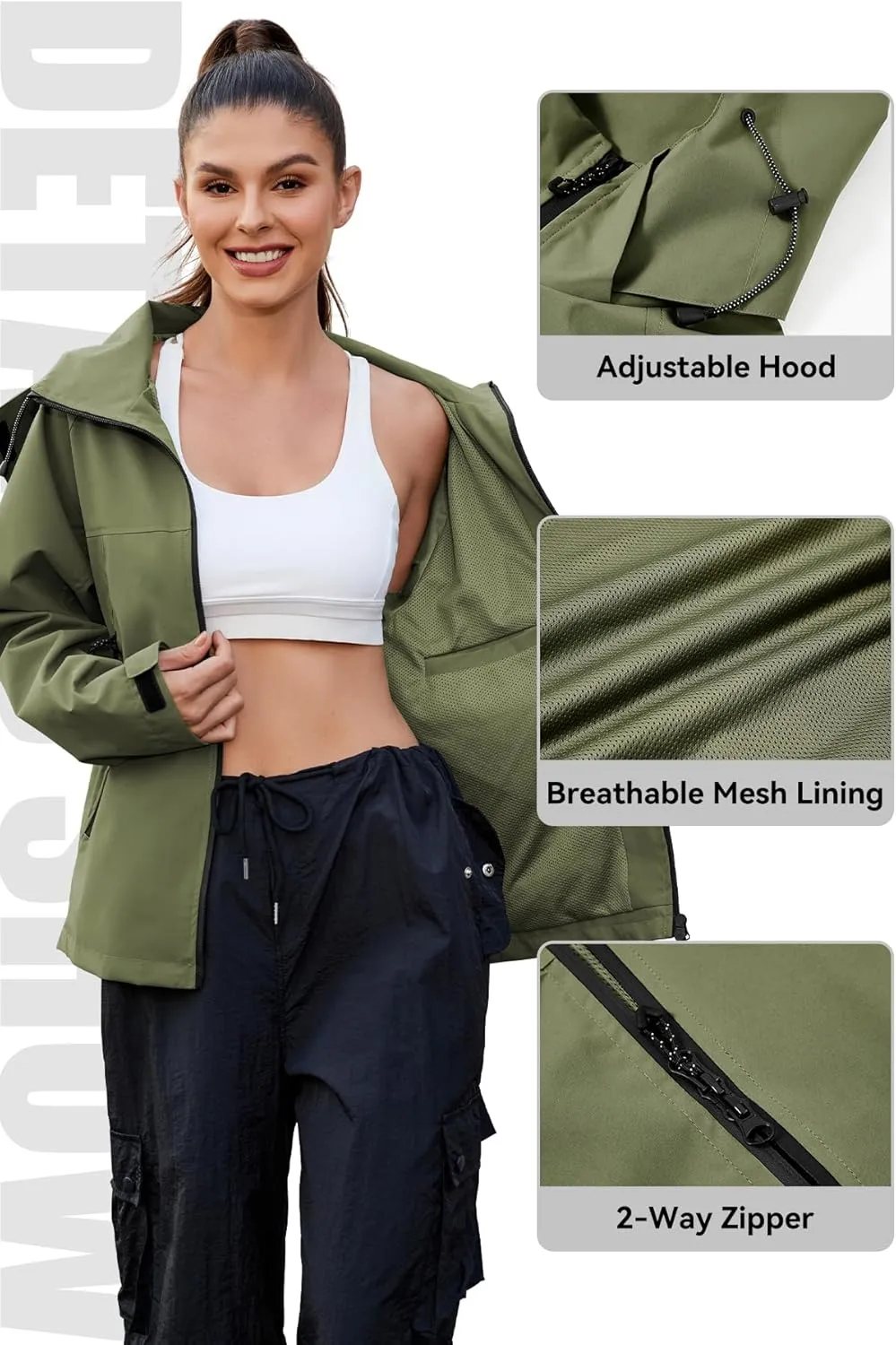 Zando Waterproof Rain Jacket Women Lightweight Raincoat for Women Loose Fit Windbreaker Jacket with Hood Hiking Outdoor