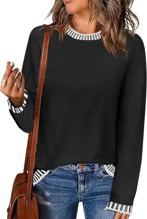 Zeagoo Womens Crewneck Pullover Sweater Long Sleeve Knit Side Slit 2024 Fall Winter Sweater Tops
