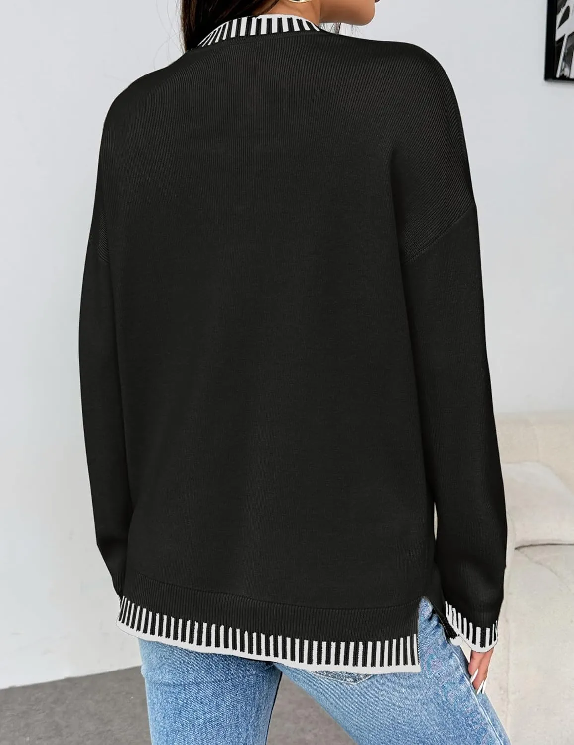 Zeagoo Womens Crewneck Pullover Sweater Long Sleeve Knit Side Slit 2024 Fall Winter Sweater Tops