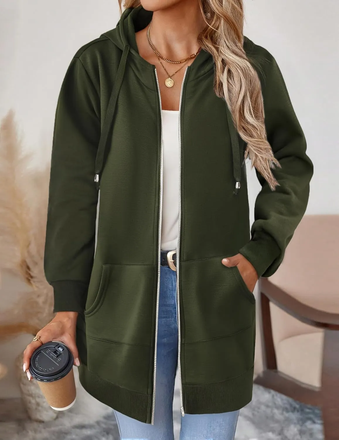 Zeagoo Zip Up Hoodies For Women Long Sleeve Oversized Sweatshirts Casual Lightweight Fleece Jackets With Pockets