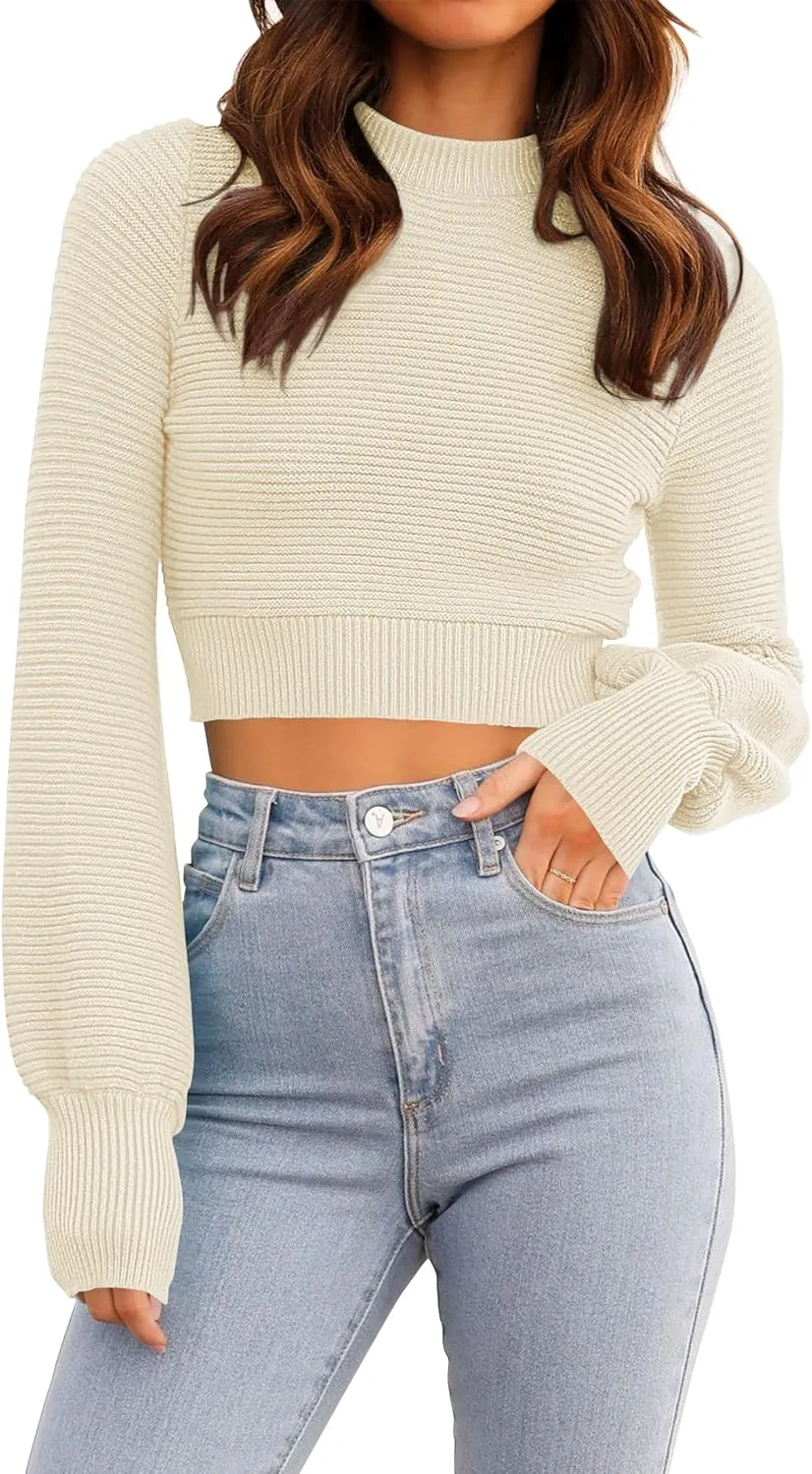 ZESICA Women's Fall Mock Neck Cropped Sweater Long Sleeve Soft Ribbed Knit Pullover Jumper Tops