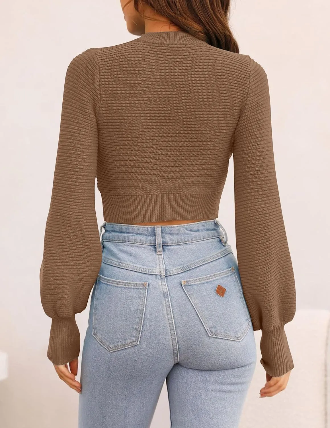 ZESICA Women's Fall Mock Neck Cropped Sweater Long Sleeve Soft Ribbed Knit Pullover Jumper Tops