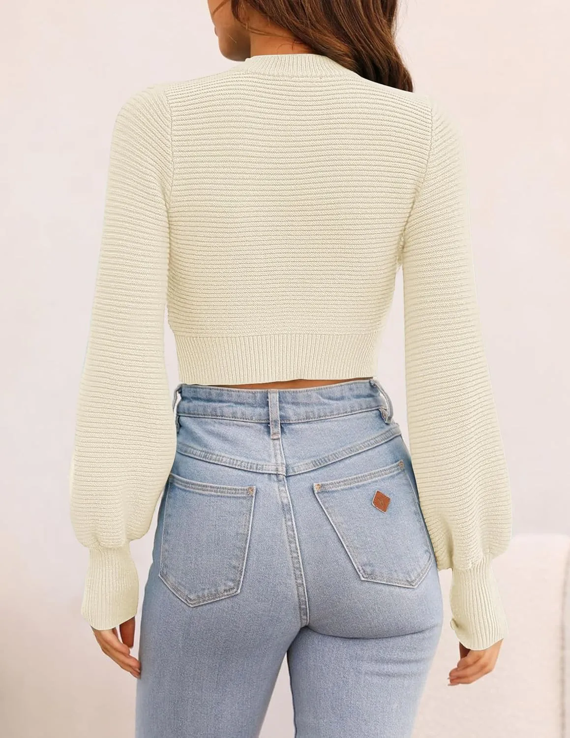 ZESICA Women's Fall Mock Neck Cropped Sweater Long Sleeve Soft Ribbed Knit Pullover Jumper Tops