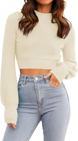 ZESICA Women's Fall Mock Neck Cropped Sweater Long Sleeve Soft Ribbed Knit Pullover Jumper Tops