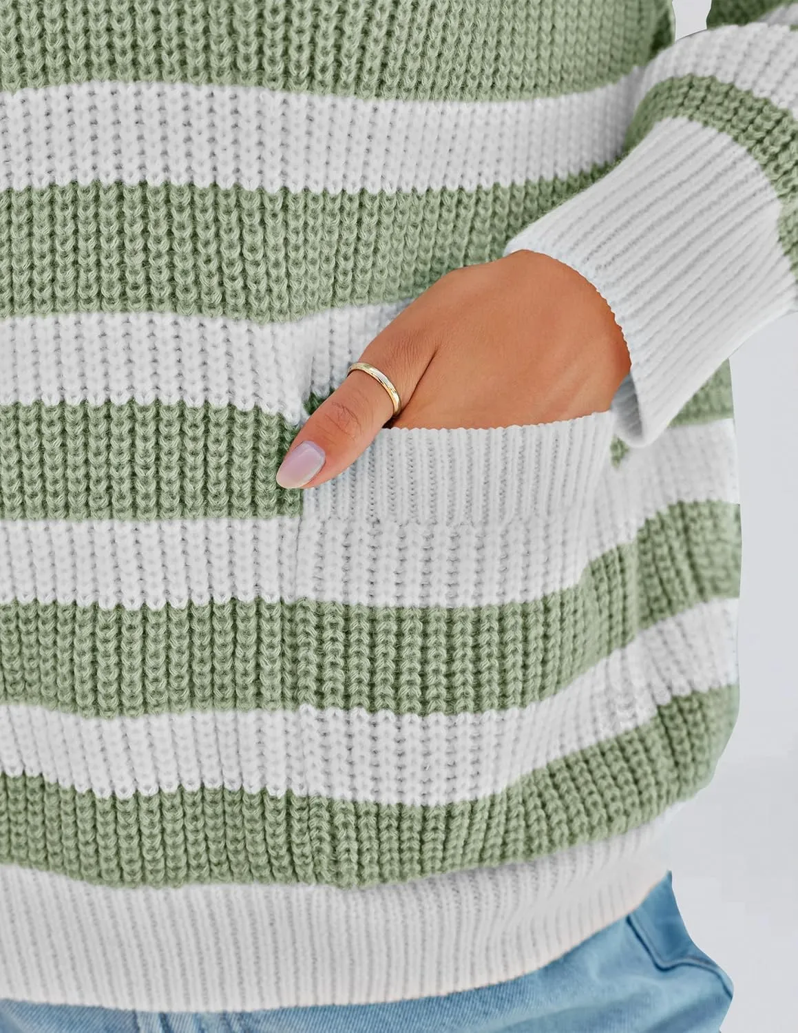 ZESICA Women's Fall Striped Sweaters 2025 V Neck Ribbed Knit Casual Oversized Pullover Hoodies Tops