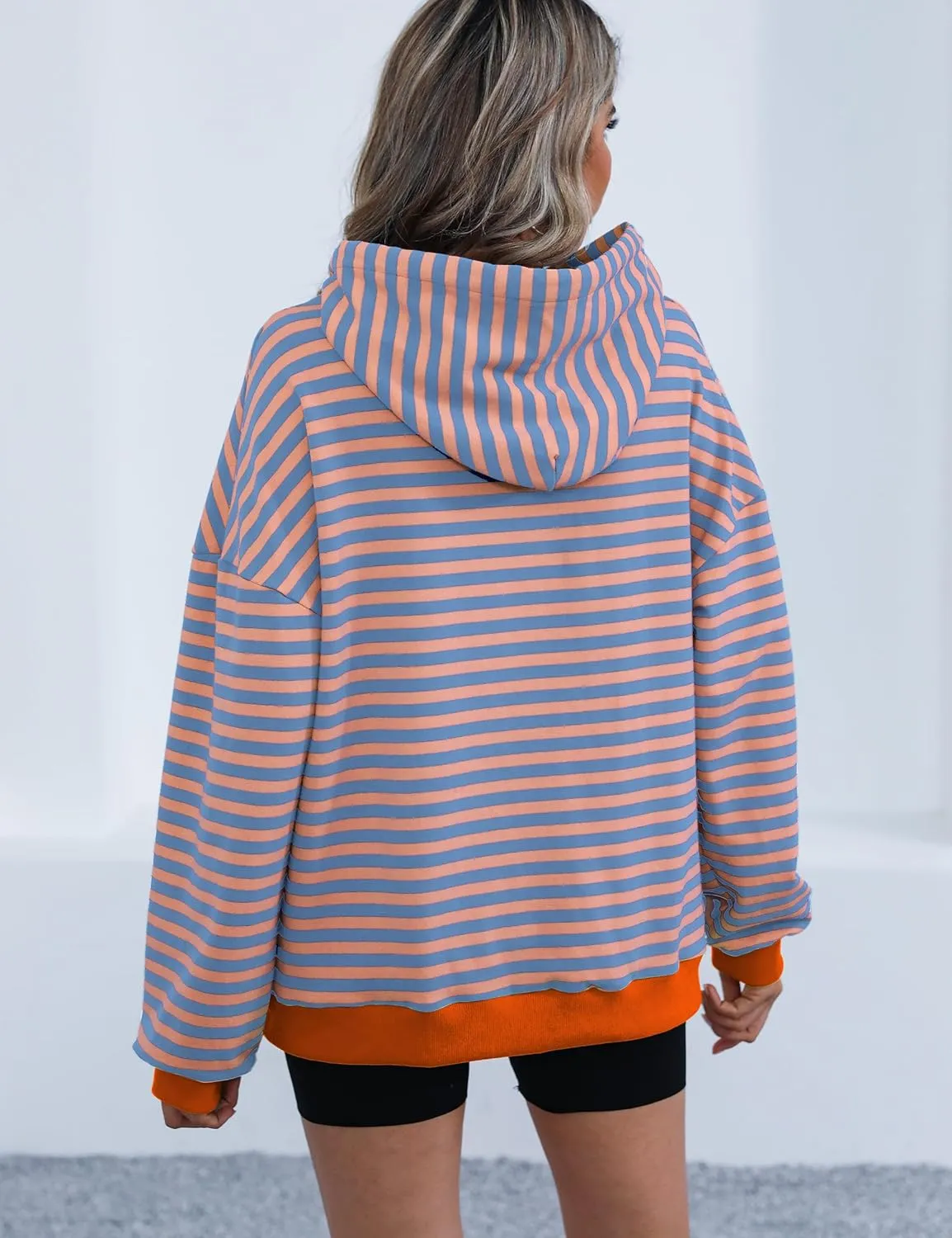 ZILIN Womens Striped Oversized Sweatshirts Long Sleeve Color Block Hoodies Pullover Top Y2K Clothes with Pocket