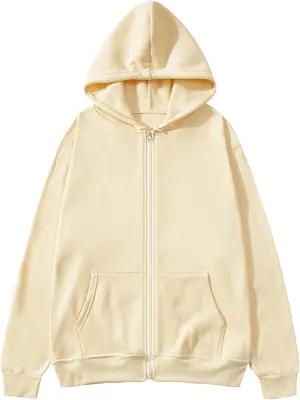 Zip Up Hoodie Women Long Sleeve Oversized Fleece Sweatshirt Comfy Fall Fashion Hooded Jackets Pullover with Pocket