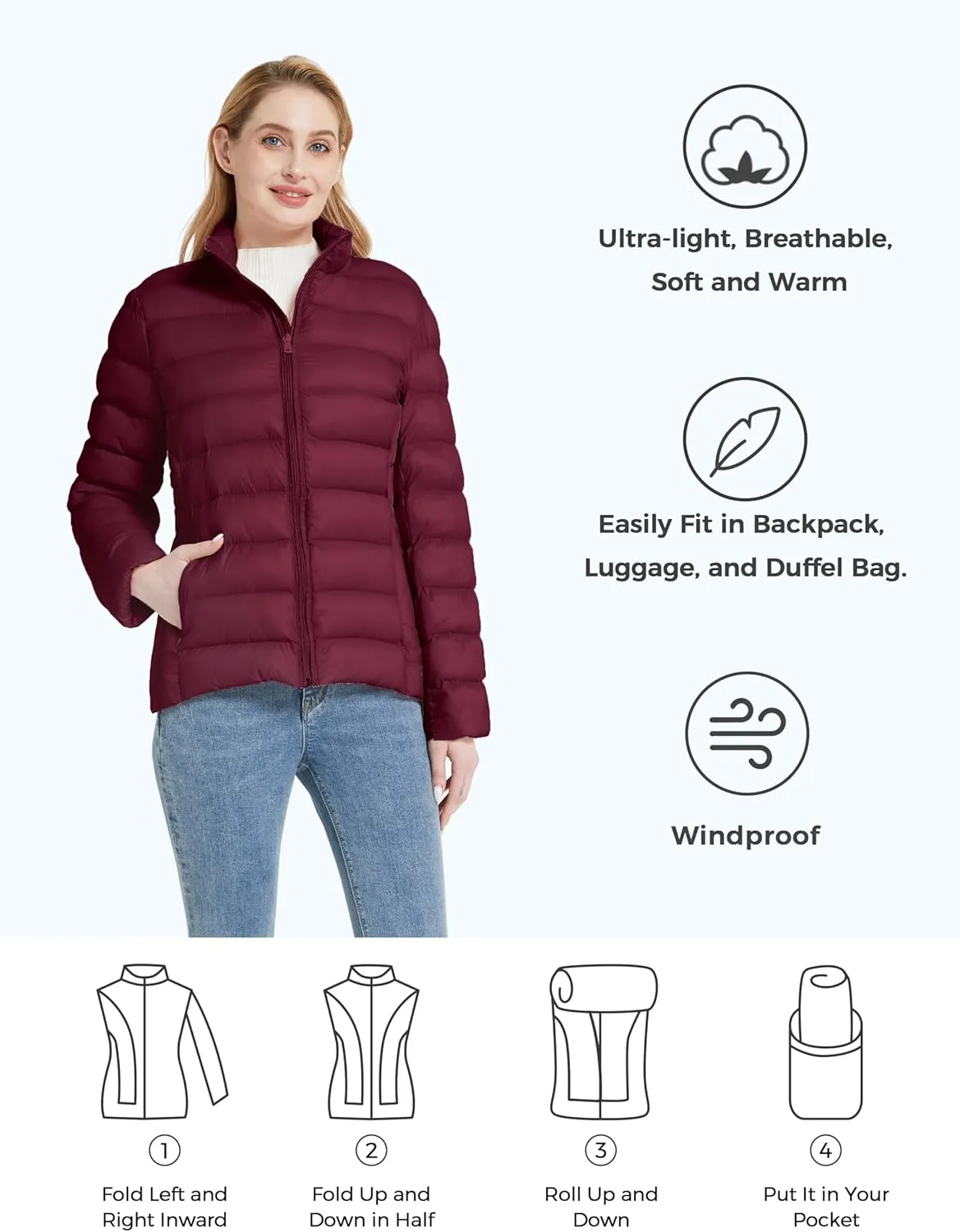 ZSHOW Women's Packable Puffer Jacket Windproof Lightweight Winter Coat