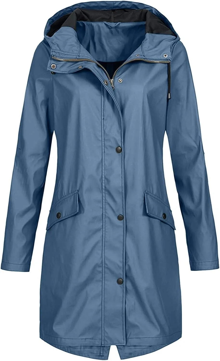 ZYXTIM Women's Oversize Raincoat Waterproof Lightweight Hooded Rain Jacket Loose Warm Winderbreaker Rain Slicker Trench Coat