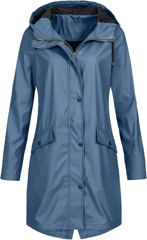 ZYXTIM Women's Oversize Raincoat Waterproof Lightweight Hooded Rain Jacket Loose Warm Winderbreaker Rain Slicker Trench Coat